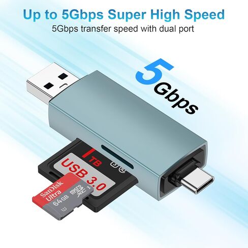قارئ بطاقة SD USB-C وUSB 3.0، قارئ بطاقة ذاكرة بفتحة مزدوجة عالي السرعة لـ SD/Micro SD/SDXC/SDHC/MMC، متوافق مع الكمبيوتر المحمول، الكمبيوتر الشخصي، iPad، Samsung Galaxy S26 Ultra/S25 FE/ S24/S23، Pixel 9a 10 9 Pro XL 8 7 in Kuwait