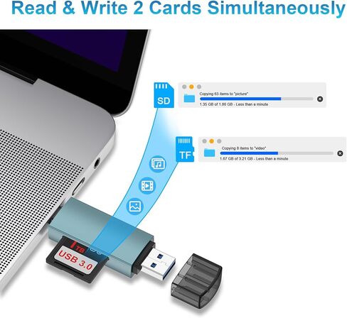 قارئ بطاقة SD USB-C وUSB 3.0، قارئ بطاقة ذاكرة بفتحة مزدوجة عالي السرعة لـ SD/Micro SD/SDXC/SDHC/MMC، متوافق مع الكمبيوتر المحمول، الكمبيوتر الشخصي، iPad، Samsung Galaxy S26 Ultra/S25 FE/ S24/S23، Pixel 9a 10 9 Pro XL 8 7 in Kuwait