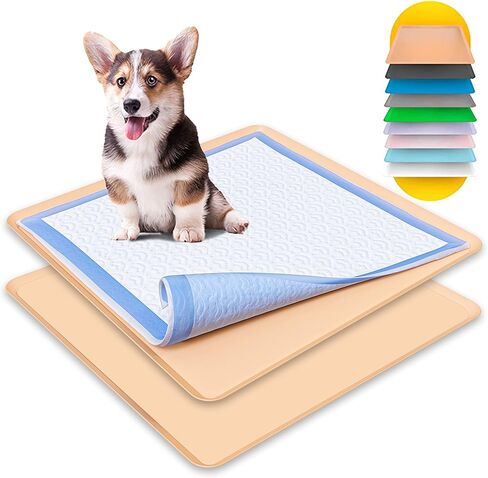 Skywin Dog Puppy Pad Holder Tray for 24x24 Inches Training Pads - 3 Pack Silicone Wee Wee Pad Holder, No Spill Pee Pad Holder for Dogs, Easy to Clean and Store (Beige) in Kuwait