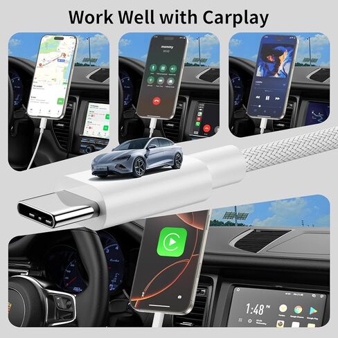 [Apple MFi Certified] Car Carplay Cable for iPhone 16 15,3Pack 6.6Ft USB A to USB C Fast Car Charger Nylon Braid Cord for iPhone 16/16 Plus/16 Pro/16 Pro Max/15/15 Plus/15Pro/15 Pro Max iPad Pro 12.9 in Kuwait