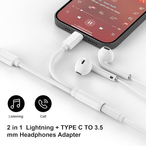 [Apple MFi Certified] Multi Lightning to 3.5 mm Headphone Jack Adapter,2 Pack iPhone Headphones Aux Audio Dongle + USB C TypeC to 3.5 Female Adapter for iPhone 17 16 15 14 13 Pro Max 12 11 XS XR 8 in Kuwait