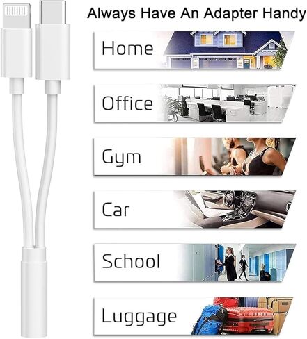 [Apple MFi Certified] Multi Lightning to 3.5 mm Headphone Jack Adapter,2 Pack iPhone Headphones Aux Audio Dongle + USB C TypeC to 3.5 Female Adapter for iPhone 17 16 15 14 13 Pro Max 12 11 XS XR 8 in Kuwait