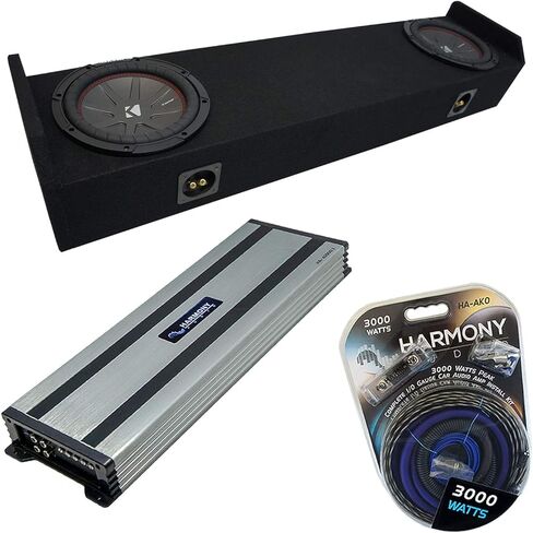 Harmony Audio Kicker Bundle Compatible with 2006-2014 Honda Ridgeline 43CWR102 10" 400W 2Ohm Subwoofer with HA-A1500.1 3000W Sub Amp and HON2X10-RDLINE Dual 10" Sub Box in Kuwait