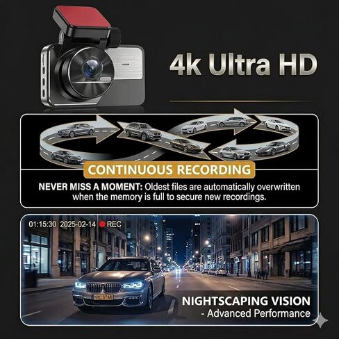 كاميرا داش كام أمامية وخلفية 4K، مستشعر STARVIS 2، بطاقة 32 جيجابايت مجانية ومجموعة أسلاك صلبة متضمنة، 5G WiFi 20 ميجابايت/ثانية تنزيل سريع، كاميرا داش للسيارات المزودة بنظام تحديد المواقع العالمي (GPS)، رؤية ليلية WDR، زاوية واسعة 170 درجة، وضع ركن السيا in Kuwait