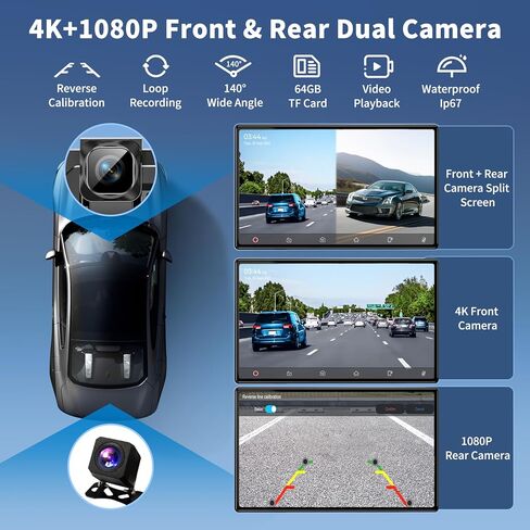Wireless Carplay 11.3" A pple Carplay Screen for Car with 4K Dash Cam 1080P Backup Camera, Car Stereo for Carplay & Android Auto GPS Navigation/Bluetooth/Mirror Link/Voice Control/AUX/FM/Siri in Kuwait