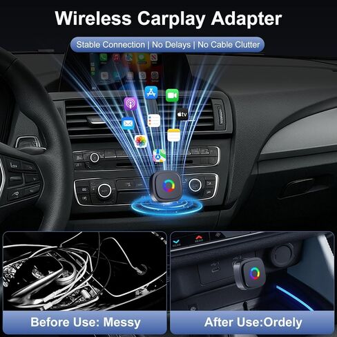 Ultra Mini Wireless CarPlay Adapter with A9 Chip, 5.8GHz Low Latency WiFi, 3-5s Fast Auto Connect, Universal Wireless Apple CarPlay & Android Auto for Factory Wired Cars in Kuwait
