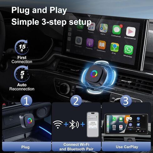 Ultra Mini Wireless CarPlay Adapter with A9 Chip, 5.8GHz Low Latency WiFi, 3-5s Fast Auto Connect, Universal Wireless Apple CarPlay & Android Auto for Factory Wired Cars in Kuwait