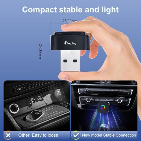 Ultra Mini Wireless CarPlay Adapter with A9 Chip, 5.8GHz Low Latency WiFi, 3-5s Fast Auto Connect, Universal Wireless Apple CarPlay & Android Auto for Factory Wired Cars in Kuwait