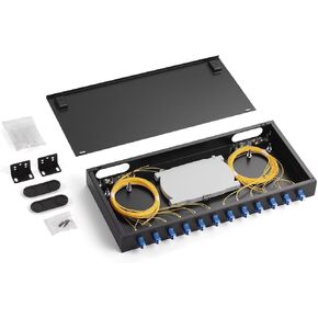 1U 19 inches Racks Cabinet LC-UPC 24 Ports Rack Mount Fiber Termination Box Include 12 pcs LC SM Duplex adaptors, 1pc 24 cores Splice Tray 24 pcs Singlemode Pigtails 1M Cables Spool, Accessories in Saudi Arabia