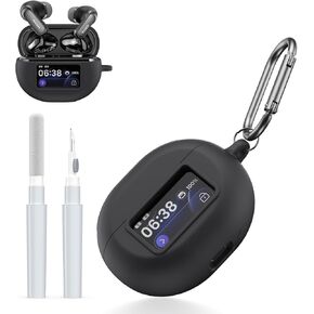 for TOZ0 NC20 Pro/TOZ0 NC20 Case Cover with Cleaner Kit, Silicone Shockproof Protective Battery Display Visible Design Cover with TOZ0 NC20 Pro/NC20 Earbuds Charging Case with Carabiner-Black in Kuwait