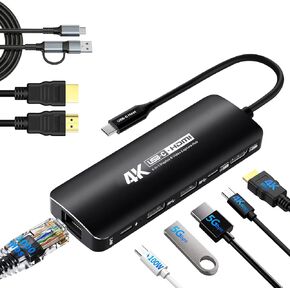 قاعدة التقاط Guermok 6 في 1 USB-C للتبديل 2 والبخار، مخرج HDMI 4K@60، بطاقة التقاط فيديو USBC 4K60 هرتز، شحن PD100W، إيثرنت، مركز ألعاب وبث الكل في واحد (أسود) in Kuwait