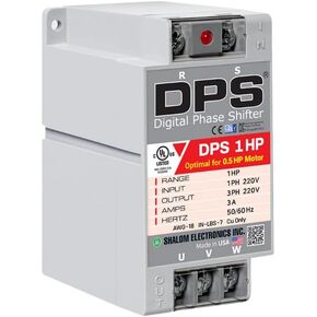 محول DPS أمريكي أحادي الطور إلى 3 مراحل، 1 حصان، 3 أمبير، الإدخال/الإخراج 200 فولت - 240 فولت، محول الطور الرقمي، يجب استخدامه لمحرك 0.5 حصان (0.4 كيلو واط) 1.5 أمبير، يجب استخدام DPS لمحرك واحد فقط، مدرج في قائمة UL in Kuwait
