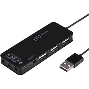 محول صوت USB Hub بطاقة صوت ستيريو خارجية مع سماعة رأس 3.5 ملم ومقبس ميكروفون لأجهزة Windows وMac وLinux وPC وأجهزة الكمبيوتر المحمولة وأجهزة الكمبيوتر المكتبية وPS4 USB خارجي للكمبيوتر، 240 كيلو هرتز من فئة الألعاب (أسود) in Kuwait