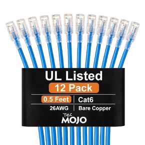 Tecmojo UL Listed Cat6 0.5ft Ethernet Cable, 26AWG 100% Pure Copper Conductors, Cat6 Network Cable, Snagless RJ45 for Router, Modem, Xbox, Laptop, Servers, 12-Pack, Blue in Kuwait