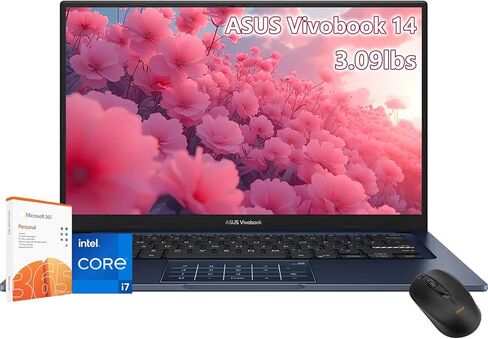 لاب توب ASUS Vivobook مقاس 14 بوصة - Intel Core i7-1355U Beat AMD Ryzen 7 4700U - ذاكرة وصول عشوائي سعتها 40 جيجابايت - SSD سعة 2 تيرابايت - Windows 11 - Office 365 سنة واحدة - كمبيوتر محمول للأعمال طالب جامعي in Kuwait