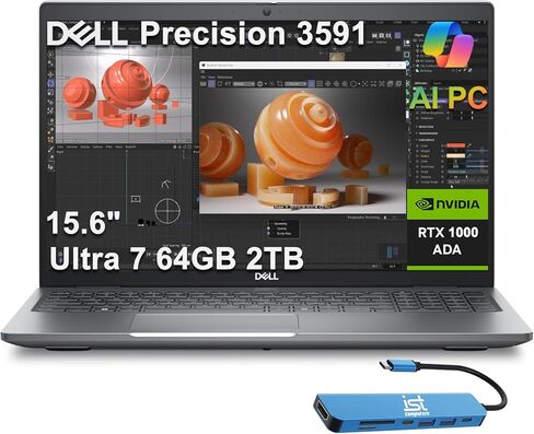 كمبيوتر محمول Dell Precision 3591 Mobile Workstation AI PC (15.6 بوصة FHD، Intel 16-Core Ultra 7 165H، ذاكرة وصول عشوائي DDR5 سعة 64 جيجابايت، 2 تيرابايت SSD، NVIDIA RTX 1000 Ada 6 جيجابايت) للأعمال والهندسة وThunderbolt 4 وIST HUB وWin 11 Pro in Kuwait