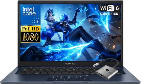ASUS Vivobook 14 14" FHD Laptop, Intel 10-Core 5 120U(Up to 5GHz), 16GB RAM 512GB SSD, Win 11 Wifi6 Bluetooth Long Battery Life Webcam Computer for Business College Students w/GM Accessory in Kuwait