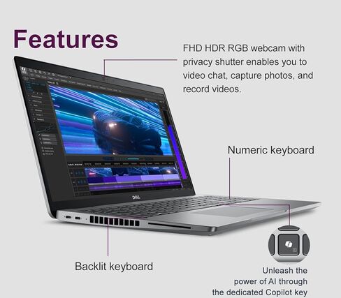 كمبيوتر محمول Dell Precision 3591 Mobile Workstation AI PC (15.6 بوصة FHD، Intel 16-Core Ultra 7 165H، ذاكرة وصول عشوائي DDR5 سعة 64 جيجابايت، 2 تيرابايت SSD، NVIDIA RTX 1000 Ada 6 جيجابايت) للأعمال والهندسة وThunderbolt 4 وIST HUB وWin 11 Pro in Kuwait