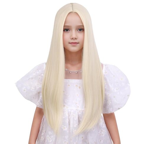 DUDUWIG Kids Blonde Wig Long Blonde Wigs for Girls Middle Part Light Blonde Straight Synthetic Hair Blonde Wigs for Dress Up Cosplay Halloween in Saudi Arabia