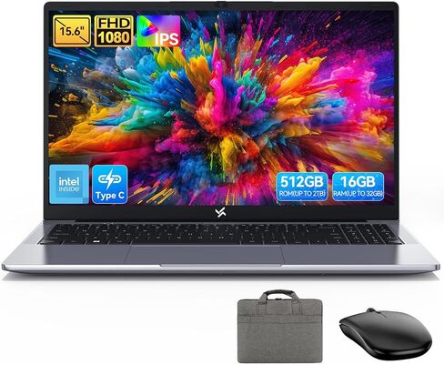 Huidun HiBook 6 15.6 بوصة N150 كمبيوتر محمول، 16 جيجابايت رام 512 جيجابايت SSD، AI W-11 نوت بوك، شاشة FHD 1080P، نوع C كامل المواصفات، كمبيوتر هادئ خفيف الوزن، ضمان 3 سنوات، معتمد من TUV، العودة إلى المدرسة in Kuwait