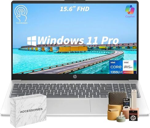 كمبيوتر محمول HP Premium بشاشة لمس - 15.6 بوصة FHD IPS، وحدة المعالجة المركزية Intel 10-Core i7 1355U CPU، Intel Iris Xe Graphics، لوحة رقمية، WIFI6، Copilot AI PC، Win11 Pro للأعمال والطلاب (ذاكرة الوصول العشوائي 64 جيجابايت + 1 تيرابايت SSD) in Kuwait