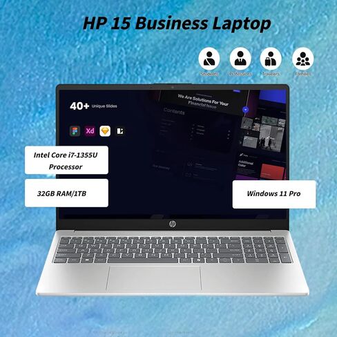 كمبيوتر محمول HP Premium بشاشة لمس - 15.6 بوصة FHD IPS، وحدة المعالجة المركزية Intel 10-Core i7 1355U CPU، Intel Iris Xe Graphics، لوحة رقمية، WIFI6، Copilot AI PC، Win11 Pro للأعمال والطلاب (ذاكرة الوصول العشوائي 64 جيجابايت + 1 تيرابايت SSD) in Kuwait