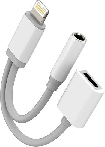 Lightning to 3.5mm Splitter (2in1) for iPhone AUX محول سماعة الرأس جاك شاحن دونجل سلك MFI معتمد لجهاز iPad 11 12 13 14 Pro 8 Plus Audio Earbud Power Converter Cable Charging Connector in Kuwait