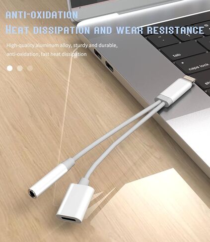 Lightning to 3.5mm Splitter (2in1) for iPhone AUX محول سماعة الرأس جاك شاحن دونجل سلك MFI معتمد لجهاز iPad 11 12 13 14 Pro 8 Plus Audio Earbud Power Converter Cable Charging Connector in Kuwait