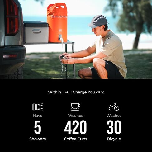 دلو دش للتخييم من FLEXTAILGEAR مع مضخة كهربائية مدمجة، دش تخييم محمول، حقيبة دش خارجية قابلة لإعادة الشحن بسعة 5 جالون، مدخل مياه كبير in Kuwait