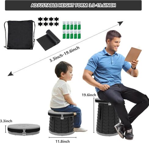 Camping Toilet Retractable Portable for Adults Kids, Adjustable Height Potty with Lid Foldable Design for Hiking, Car Travel, Truck, RV, Boating, Road Trips, Beach (Grey) in Kuwait