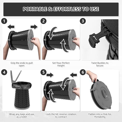 Camping Toilet Retractable Portable for Adults Kids, Adjustable Height Potty with Lid Foldable Design for Hiking, Car Travel, Truck, RV, Boating, Road Trips, Beach (Grey) in Kuwait