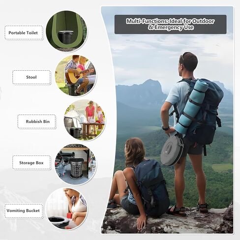 Camping Toilet Retractable Portable for Adults Kids, Adjustable Height Potty with Lid Foldable Design for Hiking, Car Travel, Truck, RV, Boating, Road Trips, Beach (Grey) in Kuwait