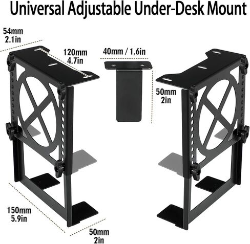 Adjustable Under Desk Mini PC Mount Bracket Holder for PCS or NAS,Heavy-Duty Adjustable Under Desk Mount for Desktop NAS 1/2/4(Network Attached Storage),CPU,Mini PC,UPS,SFF Desktop Tower,Xbox Series X in Kuwait