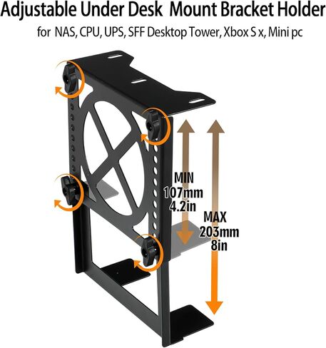 Adjustable Under Desk Mini PC Mount Bracket Holder for PCS or NAS,Heavy-Duty Adjustable Under Desk Mount for Desktop NAS 1/2/4(Network Attached Storage),CPU,Mini PC,UPS,SFF Desktop Tower,Xbox Series X in Kuwait
