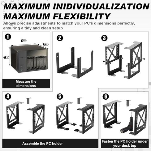 Adjustable Under Desk PC or NAS Mount Bracket Holder up to 22 Lbs Compatible with Desktop NAS CPU UPS Small Form Factor Tower in Kuwait