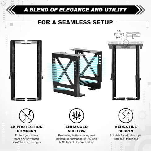 Adjustable Under Desk PC or NAS Mount Bracket Holder up to 22 Lbs Compatible with Desktop NAS CPU UPS Small Form Factor Tower in Kuwait