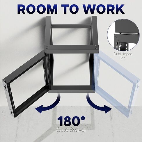 VIVO 12U Wall Mounted Open Frame Server Rack Cabinet for 19 inch IT Network Equipment and AV Devices, 180 Degree Swing Gate, 18.5 in Deep, Black, MOUNT-SC12U in Kuwait