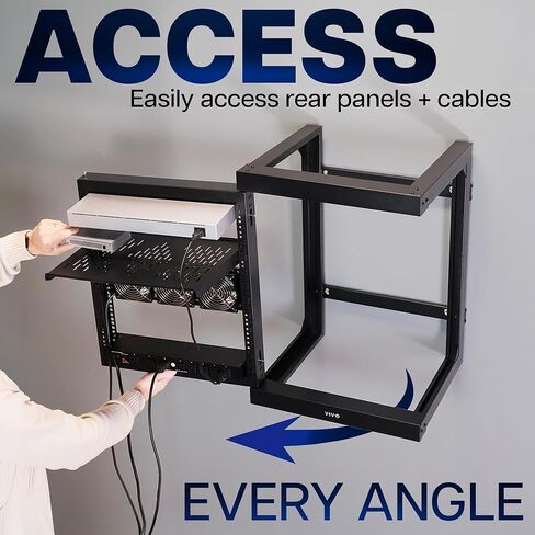 VIVO 12U Wall Mounted Open Frame Server Rack Cabinet for 19 inch IT Network Equipment and AV Devices, 180 Degree Swing Gate, 18.5 in Deep, Black, MOUNT-SC12U in Kuwait