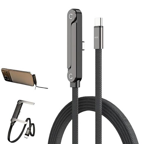 كابل شاحن بحامل غير مرئي 2 في 1 | شحن فائق السرعة بقدرة 240 وات، من USB-C إلى USB-C مع حامل قابل للطي، متوافق مع iPhone وSamsung، مثالي للألعاب والسفر في المكتب والسيارة in Kuwait