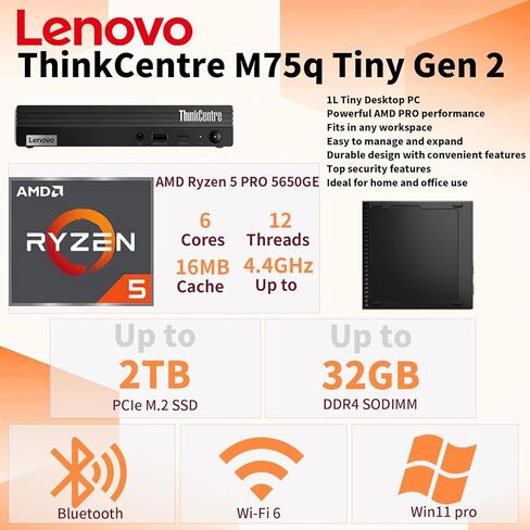 Lenovo ThinkCentre M75q Tiny Business Desktop, AMD Ryzen 5 Pro 5650GE, 16GB RAM, 512GB SSD, Support 2-Monitor 4K, HDMI, DP, Wi-Fi 6, Wired KB & Mouse, Windows 11 Pro, Bundle ADATA 64GB Flash Drive in Saudi Arabia