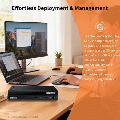Lenovo ThinkCentre M75q Tiny Business Desktop, AMD Ryzen 5 Pro 5650GE, 16GB RAM, 512GB SSD, Support 2-Monitor 4K, HDMI, DP, Wi-Fi 6, Wired KB & Mouse, Windows 11 Pro, Bundle ADATA 64GB Flash Drive in Saudi Arabia