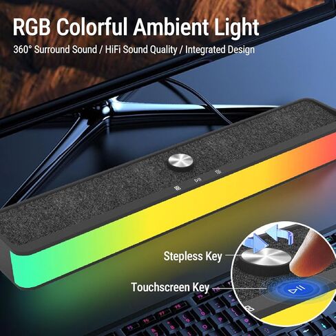 Fabater Computer Speakers for Desktop, Clear Sound PC Speaker with RGB Light, Bluetooth & 3.5mm AUX, Monitor Soundbar with Volume Knob, Gaming Speaker for PC, Laptop, Tablet in Kuwait