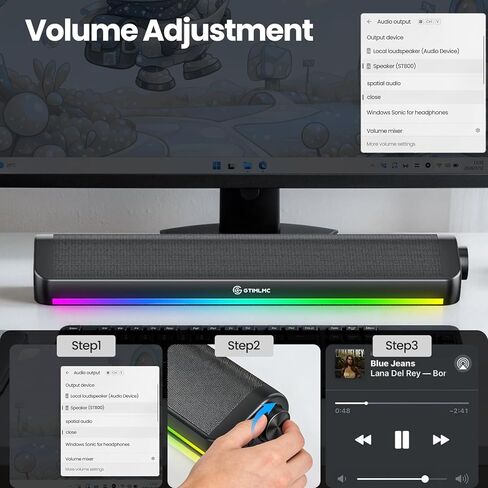Tylubio Computer Speakers for Desktop, HiFi Stereo PC Soundbar with Dynamic RGB Lighting, USB & Type-C Plug&Play, Volume Control Knob, Wired Speakers for Gaming, Laptop, Monitor, Office in Kuwait