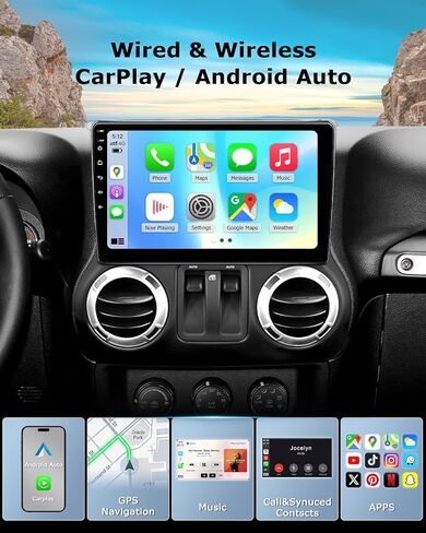 OHREX Car Radio for Jeep Wrangler JK 2007-2018 Compass Grand Cherokee Dodge Ram 1500 Upgrade Stereo with Wireless CarPlay Android Auto Backup Camera in Kuwait