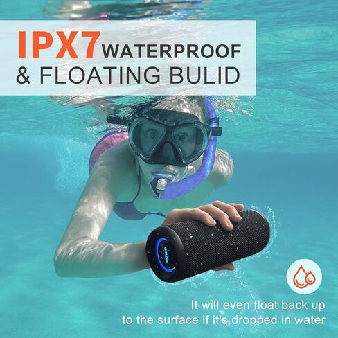 مكبر صوت محمول، مكبر صوت بلوتوث لاسلكي، IPX7 مقاوم للماء، صوت ستيريو عالي 25 وات، تقنية Bassboom، ميكروفون مدمج، وقت تشغيل 16 ساعة مع أضواء للمنزل الخارجي in Kuwait
