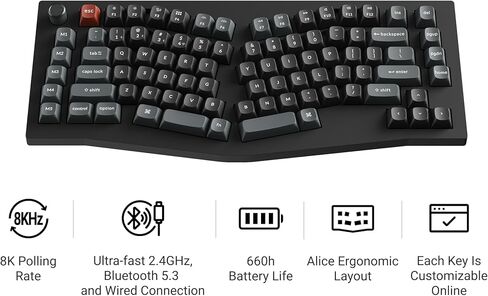 Keychron V10 Ultra 8K Wireless Mechanical Keyboard, 75% Alice Ergonomic Layout, 8000Hz 2.4GHz/Bluetooth 5.3/USB-C Wired, Hot-Swappable ZMK Custom Keyboard with Knob for Mac & Windows in Kuwait