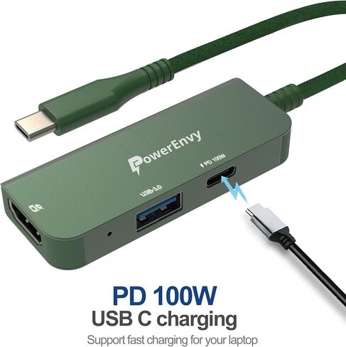 USB HUB، 3 في 1 USB C شحن PD 100W، محول HDMI 4K، USB A 3.0 منفذ 5 جيجابت في الثانية من الألومنيوم المحمول من النوع C لأجهزة MacBook Pro وMacBook Air وiPad Pro وXPS والمزيد in Kuwait