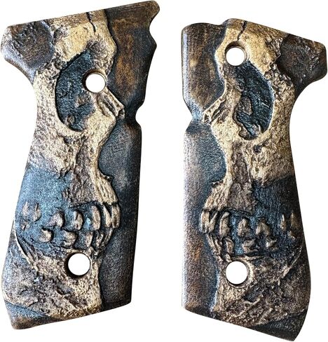 مقابض Shadowskull المصنوعة يدويًا من الخشب الصلب لسلسلة Beretta 92/96 / M9 - ألواح قبضة منحوتة على شكل جمجمة متوافقة مع Beretta 92FS، 92، 96، M9، Girsan Regard MC - استبدال ما بعد البيع in Kuwait