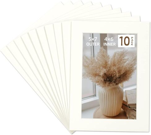 10 Pack 5x7 Ivory Picture Mats, 4 Ply Thickness Frame Mattes for 4x6 Photo, Photo Mat with Core Bevel Cut, for Frames/Artwork/Print/Pictur in Kuwait