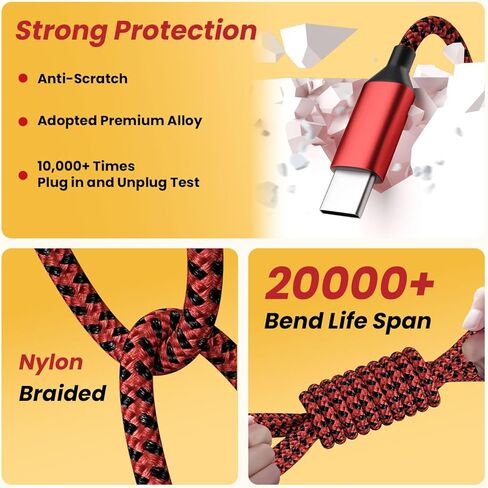 Multi Charging Cable, USB C 3 in 1 Charging Cable[2Pack 4FT], USB C Cable Nylon Braided Multiple Charger Cord with Type-C, Micro USB and IP Port for iPhone 16/15 Series/Cell Phones and More-Red&Black in Kuwait